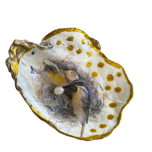 Gold and White Bird Art Shell -Handcrafted